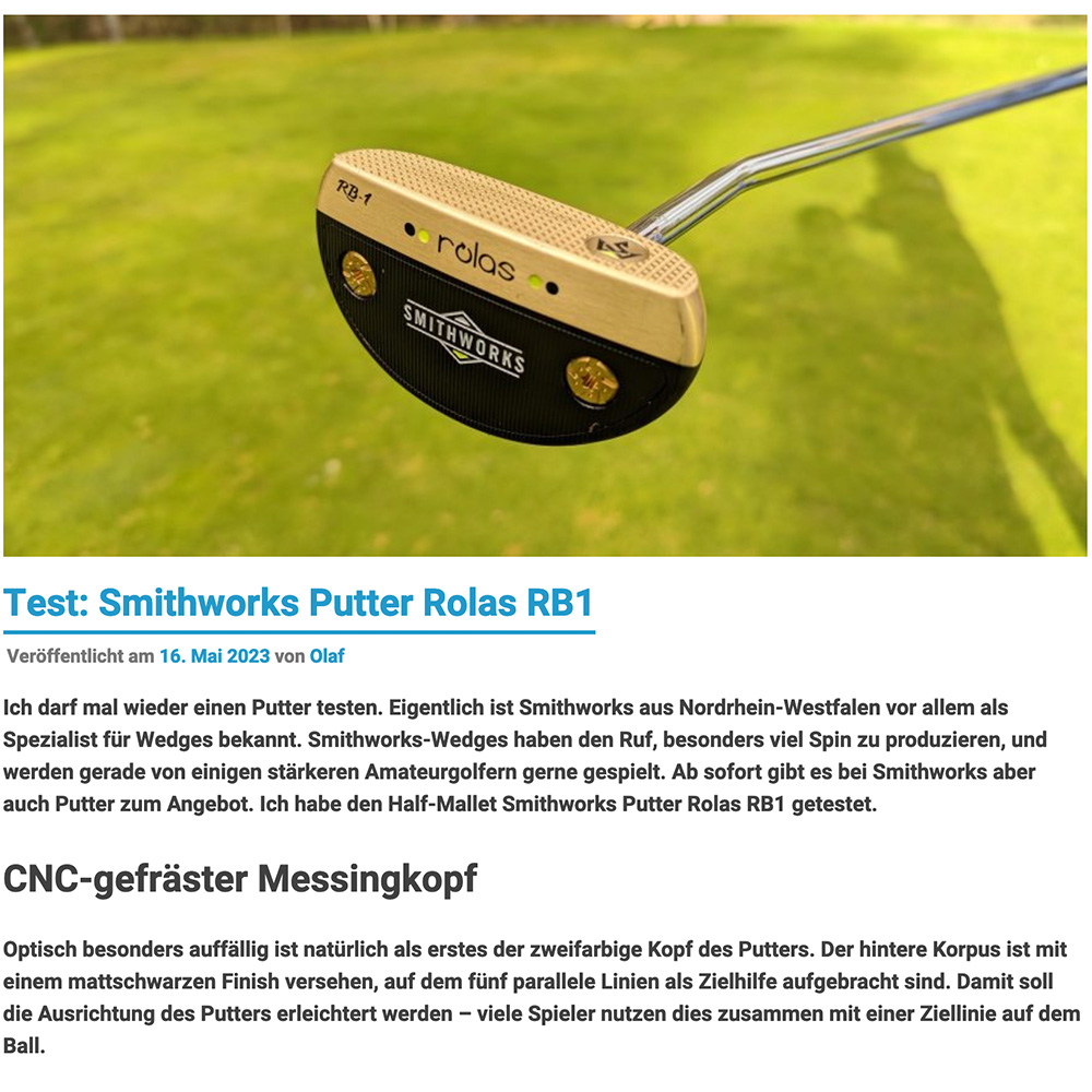 Das Bild zeigt einen Rolas RB1 Putter Produkttest vom Heidegolfer